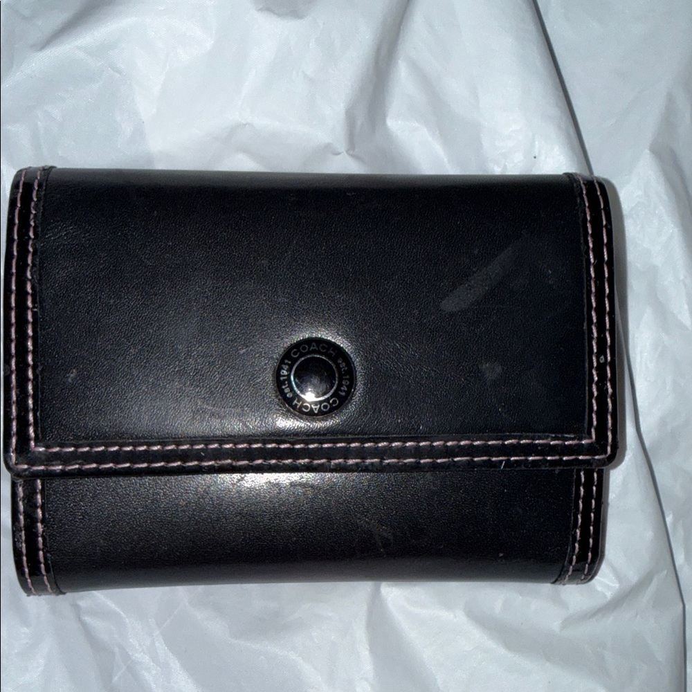 Coach Black Leather Trifold Wallet